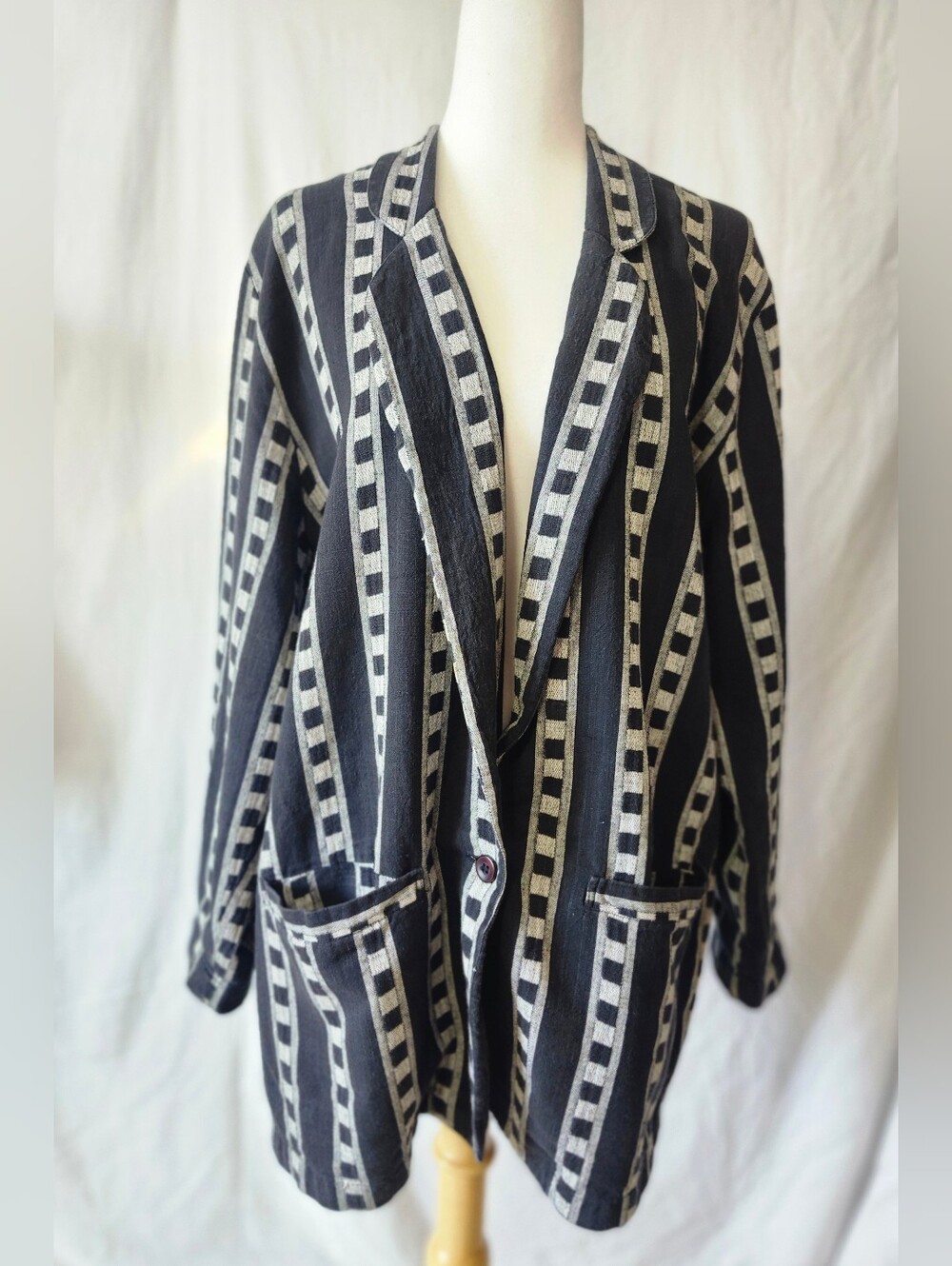 Addition Elle 100% Cotton Black & Cream Striped Blazer Jacket